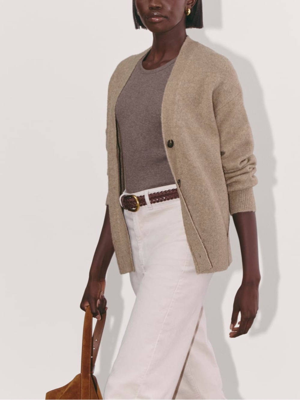 Everlane Heather Taupe The Cocoon Cardigan Plush Cotton Wool Alpaca Blend M NWT - Picture 5 of 16